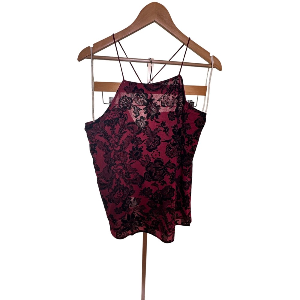 Moon River Floral Cami Top, Red‎ Black Velvet Flowers, Sleeveless Blouse, Anthro